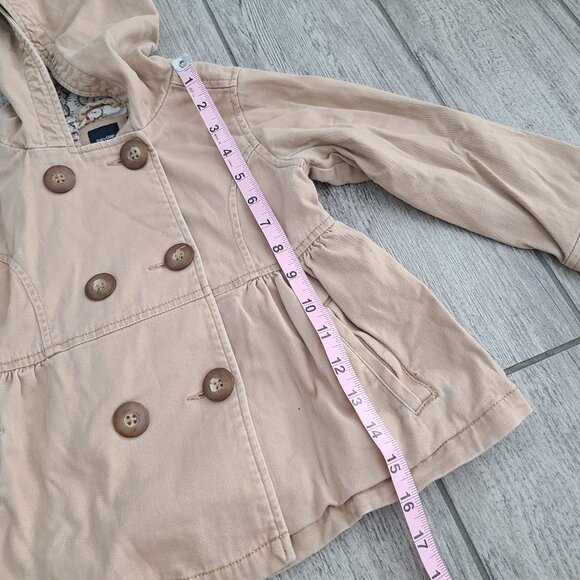 Baby Gap Toddler Girls Tan Hooded Peacoat Jacket with Floral Lining Size 5 - Picture 8 of 14